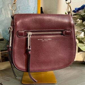 Marc Jacobs Burgundy soft pebble leather Nomad crossbody Bag w guitar strap EUC